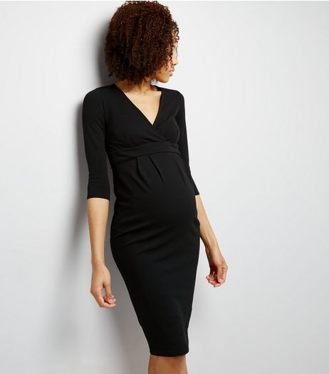 Maternity Black Wrap Midi Dress | New Look