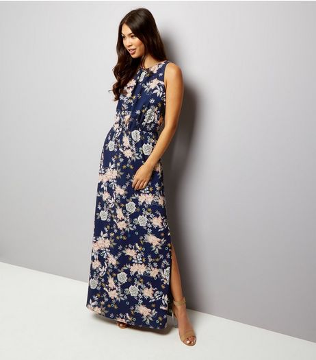 Mela Navy Floral Print Sleeveless Maxi Dress | New Look