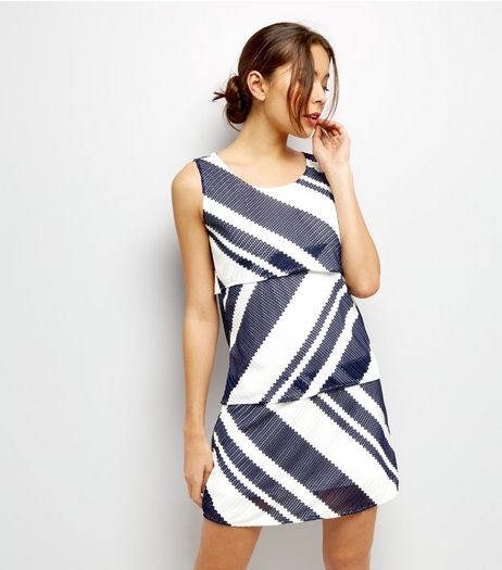 Mela White Stripe Layered Overlay Dress | New Look