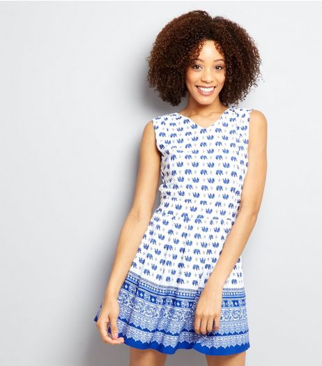 Mela Blue Elephant Print Sleeveless Dress | New Look