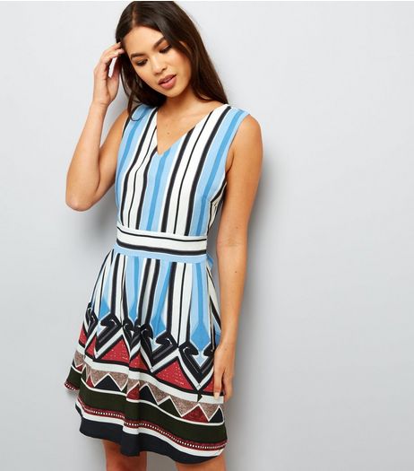 Mela Blue Stripe Contrast Hem Sleeveless Dress | New Look