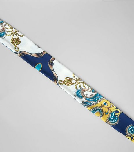 Blue Vintage Print Satin Necktie | New Look