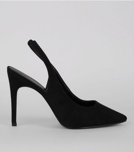 Wide Fit Black Suedette Pointed Sling Back Heels | New Look
