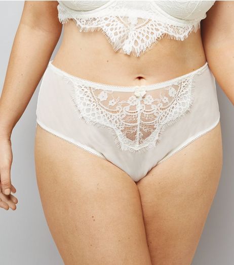 Curves Cream Bridal Lace Briefs | New Look