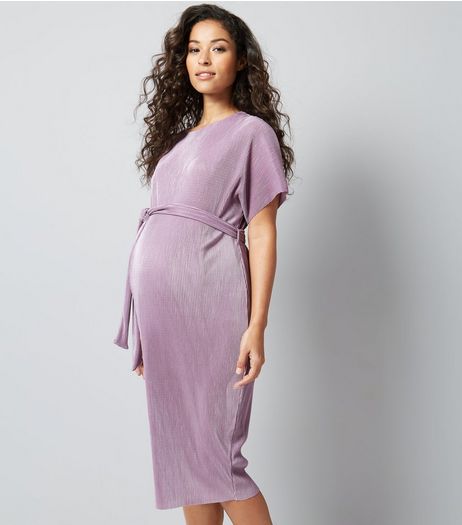 Maternity Lilac Pleated Tie Waist Midi Dress | New Look
