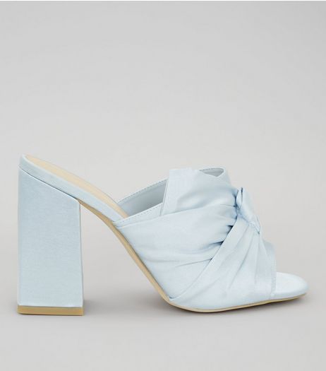 Wide Fit Blue Satin Twist Top Heeled Mules | New Look