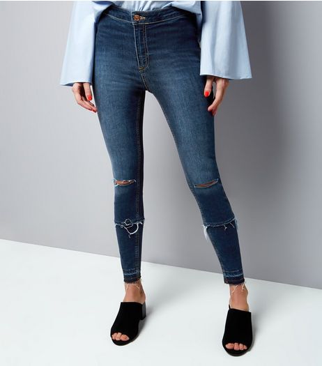 Petite Blue Double Rip Skinny Disco Jeans | New Look