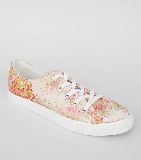 Pink Floral Brocade Satin Trainers | New Look