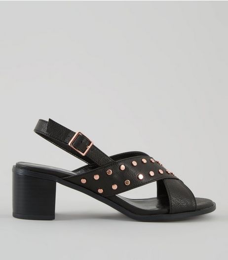 Wide Fit Black Cross Strap Sling Back Heels | New Look