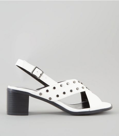 Wide Fit White Cross Strap Sling Back Heels | New Look