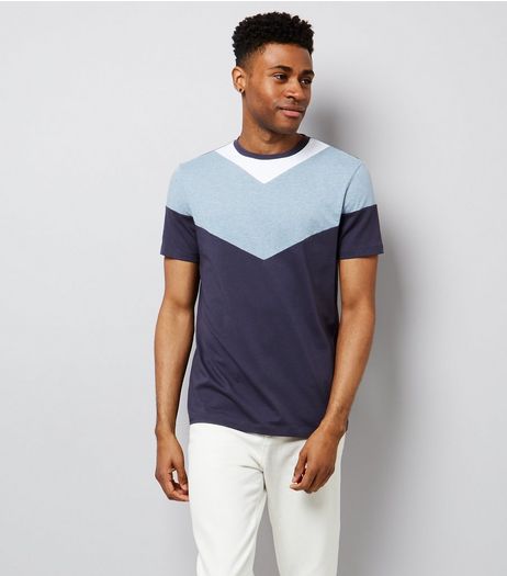 Navy Chevron Colour Block T-Shirt | New Look