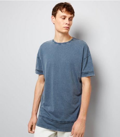 Blue Acid Washed Seam Detail T-Shirt | New Look