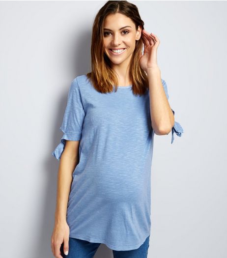 Maternity Pale Blue Tie Sleeve T-Shirt | New Look
