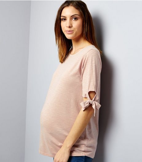 Maternity Mid Pink Tie Sleeve T-Shirt | New Look