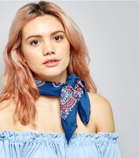 Navy Contrast Paisley Print Bandana | New Look