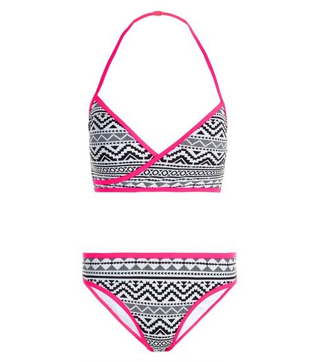Teens Black Aztec Print Wrap Front Bikini | New Look