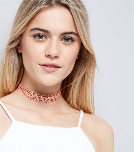Pink Chevron Bar Choker | New Look