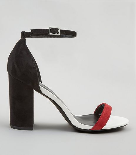 Wide Fit Red Contrast Strap Block Heels | New Look