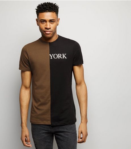 Black Colour Block Spliced T-Shirt | New Look