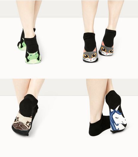 4 Pack Black Animal Print Trainer Socks | New Look