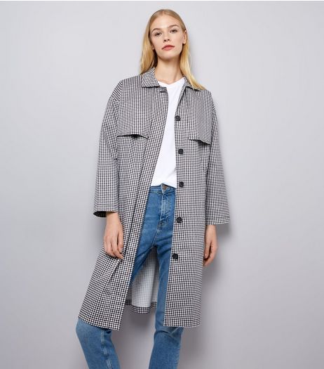 Black Gingham Check Tie Waist Mac | New Look