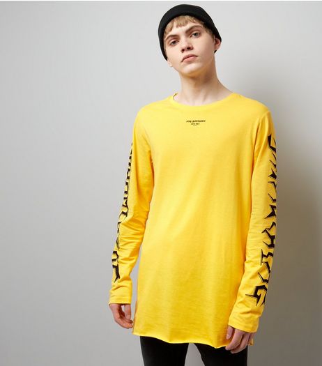 Yellow Say Nothing Sleeve Print Long Sleeve T-Shirt | New Look