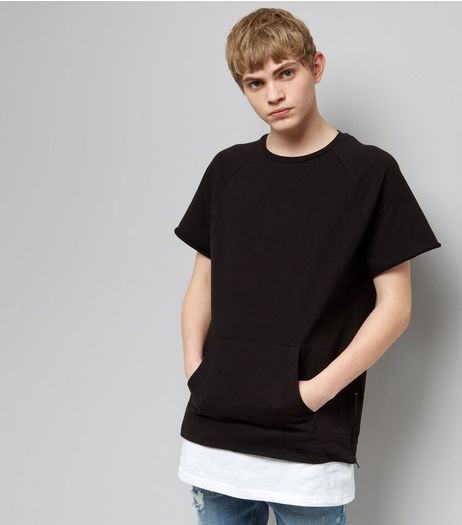 Black Short Sleeve Side Zip Layered Sweater | New Look