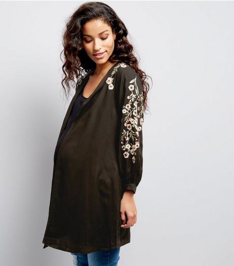 Maternity Black Floral Embroidered Kimono | New Look