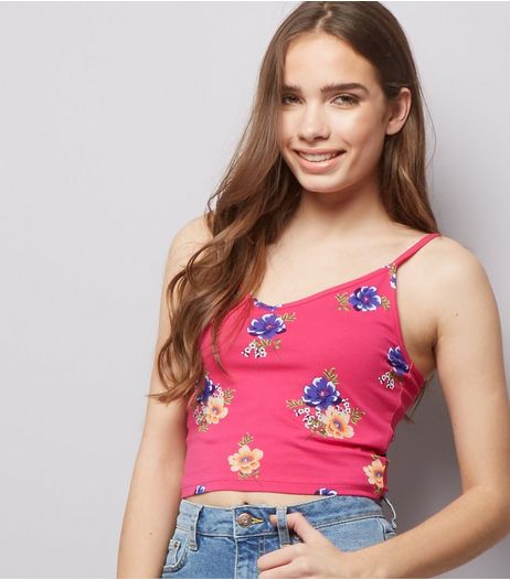 Pink Floral Cropped Cami | New Look