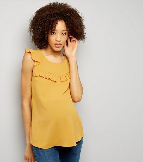 Maternity Yellow Frill Trim Cap Sleeve Top | New Look