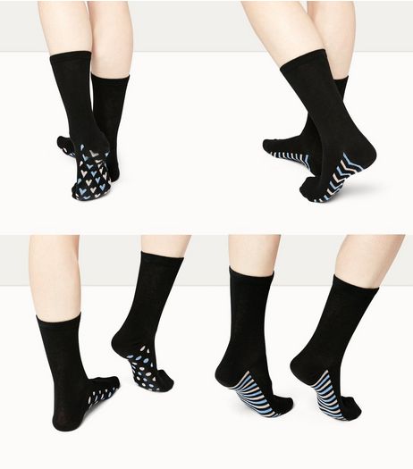 4 Pack Black Patterned Sole Socks | New Look