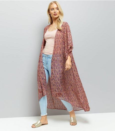 Pink Abstract Print Kimono | New Look