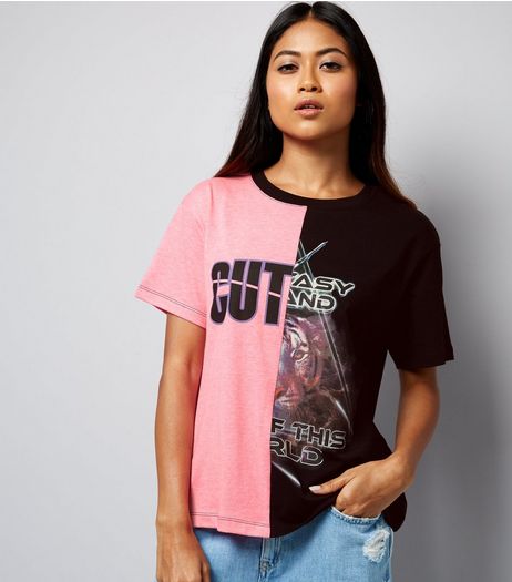 Petite Black Colour Block Spliced T-Shirt | New Look