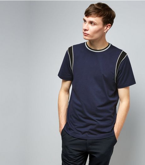 Navy Colour Block Panelled Sleeve T-Shirt | New Look