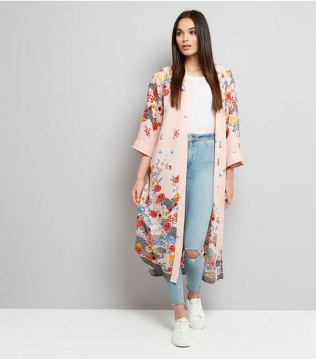 Pink Floral Print 3/4 Sleeve Kimono | New Look