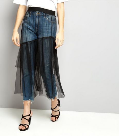 Black Frill Trim Mesh Midi Skirt | New Look