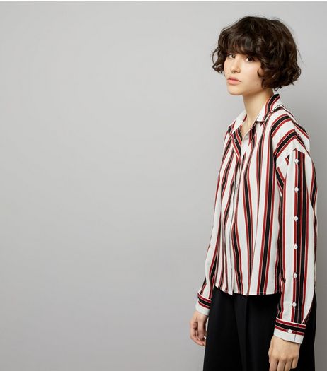 White Contrast Stripe Button Sleeve Shirt | New Look