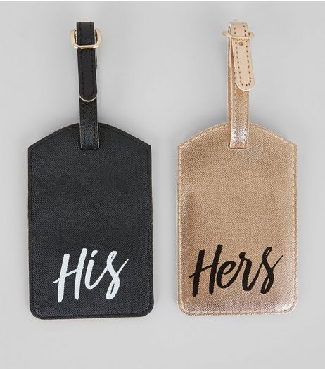 Black and Gold His and Hers Luggage Tags | New Look