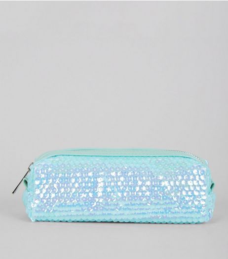 Mint Green Sequin Pencil Case | New Look