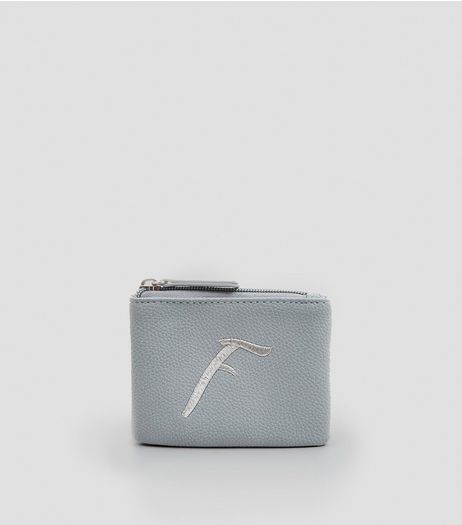 Blue Metallic Initial F Embroidered Purse | New Look