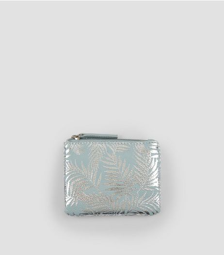 Blue Metallic Palm Print Zip Top Purse | New Look