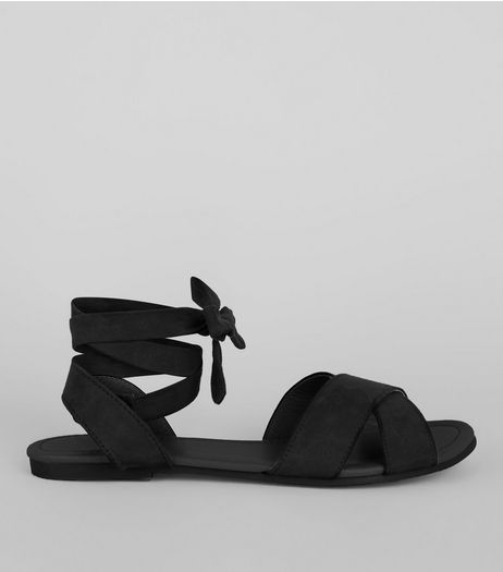 Teens Black Suedette Ankle Tie Sandals | New Look
