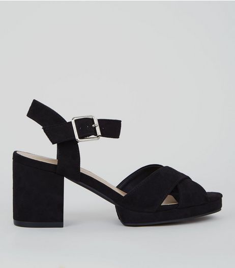 Teens Black Suedette Cross Strap Platform Heels | New Look