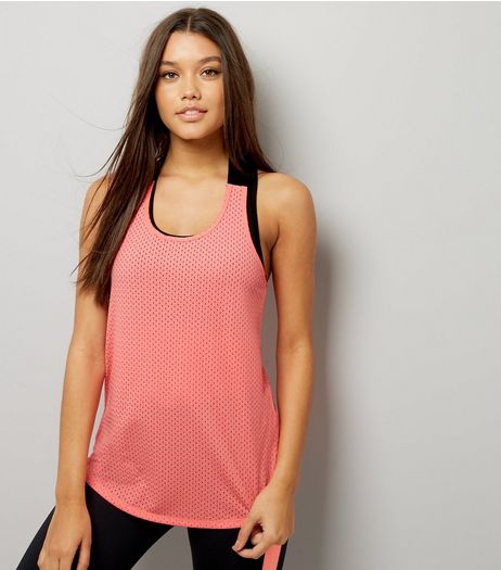 Coral Mesh Contrast Racer Back Sports Vest | New Look
