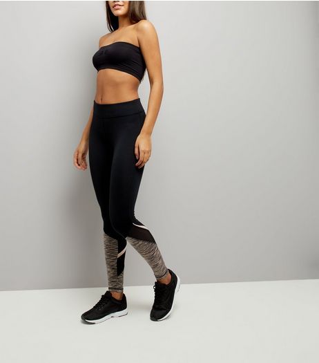 Black Spacedye Panel Sports Leggings | New Look