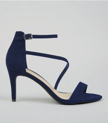 Navy Suedette Strappy Heeled Sandals | New Look