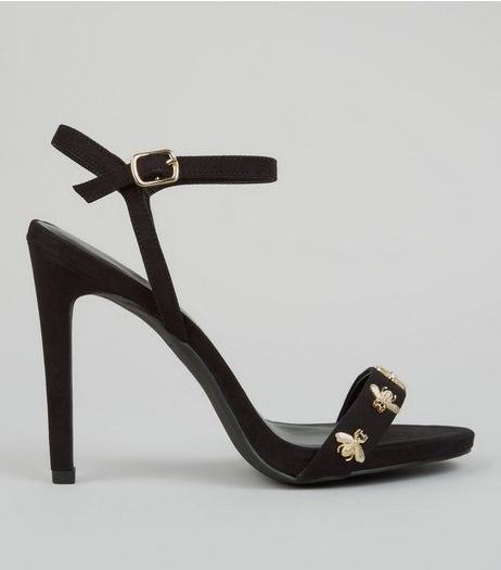 Black Bumble Bee Embellished Heeled Sandals | New Look