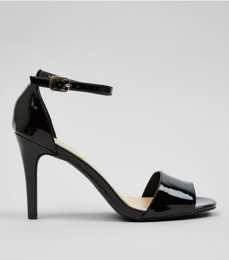 Black Patent Square Toe Heeled Sandals | New Look