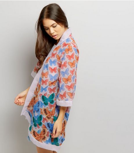Mela White Butterfly Print Kimono | New Look