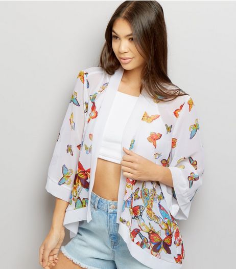 Mela White Butterfly Print Kimono | New Look